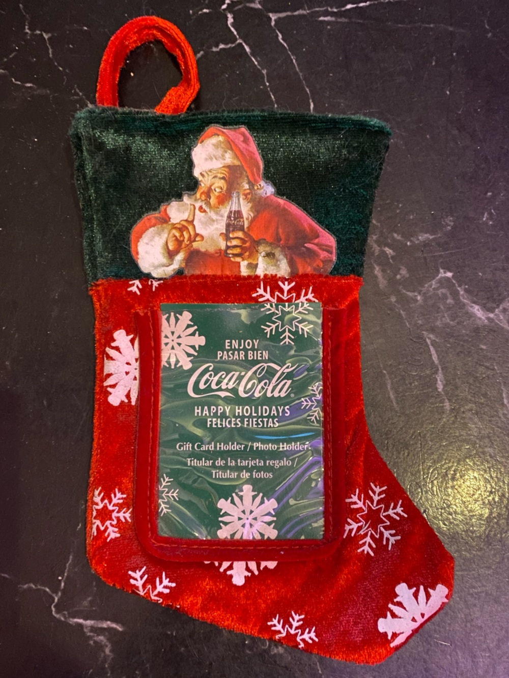Coca-Cola Red and Green Holiday Stocking with Gift Card Pocket